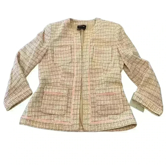 NWT PINK TWEED BLAZER W / FISHHOOKS FOR CLOSURE SIZE 8 - Picture 1 of 2